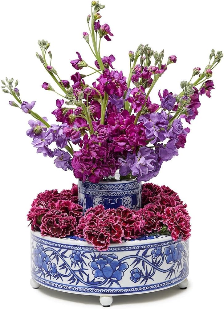 BLUE & WHT.3PC FLOWER ARRANGER
