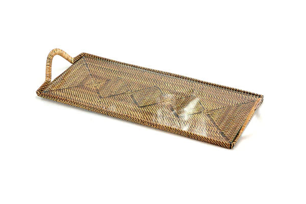 RECT. COCKTAIL TRAY WOVEN/GLASS