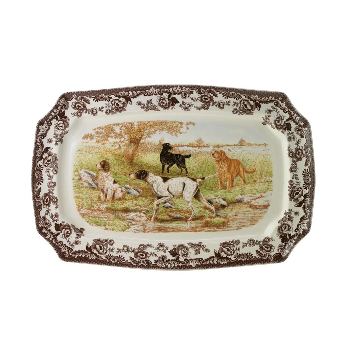WOODLAND HUNT DOGS RECT PLATTER