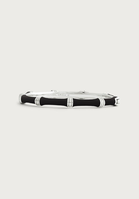 BAMBOO SILVER NAVY HINGED BANGLE
