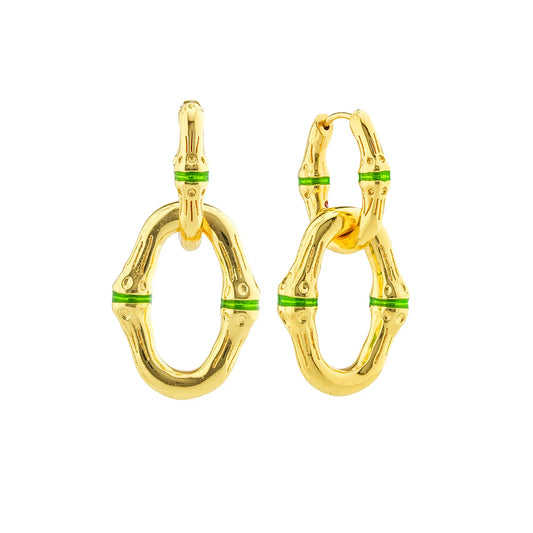 EARRINGS BANGKOK BAMBOO GOLD/GRN
