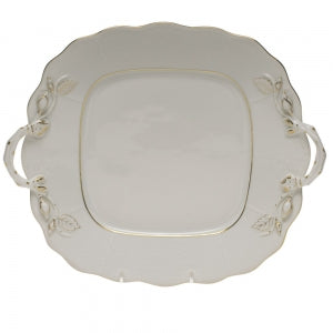 GOLDEN EDGE SQ. CAKE PLATE W/HANDLES